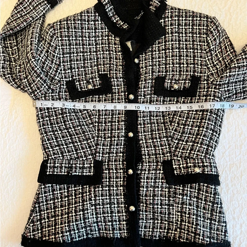 Black & White Tweed Silver Buttons Blazer Jacket Size 10 - Picture 6 of 9